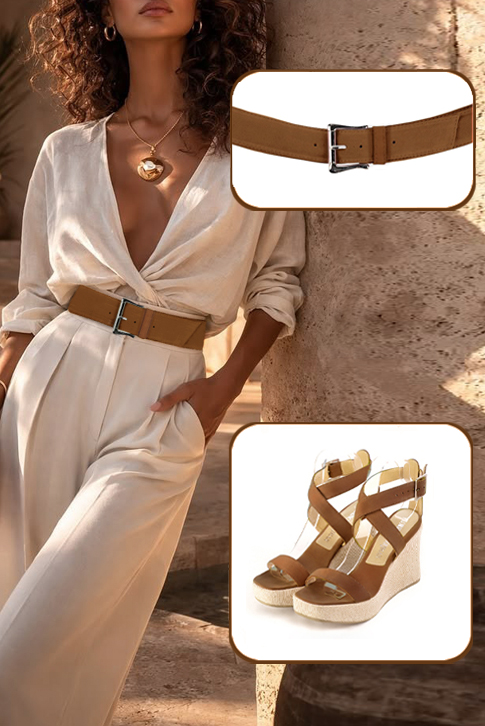Women's caramel brown elegant fully open cross straps sandals. .  - Top view